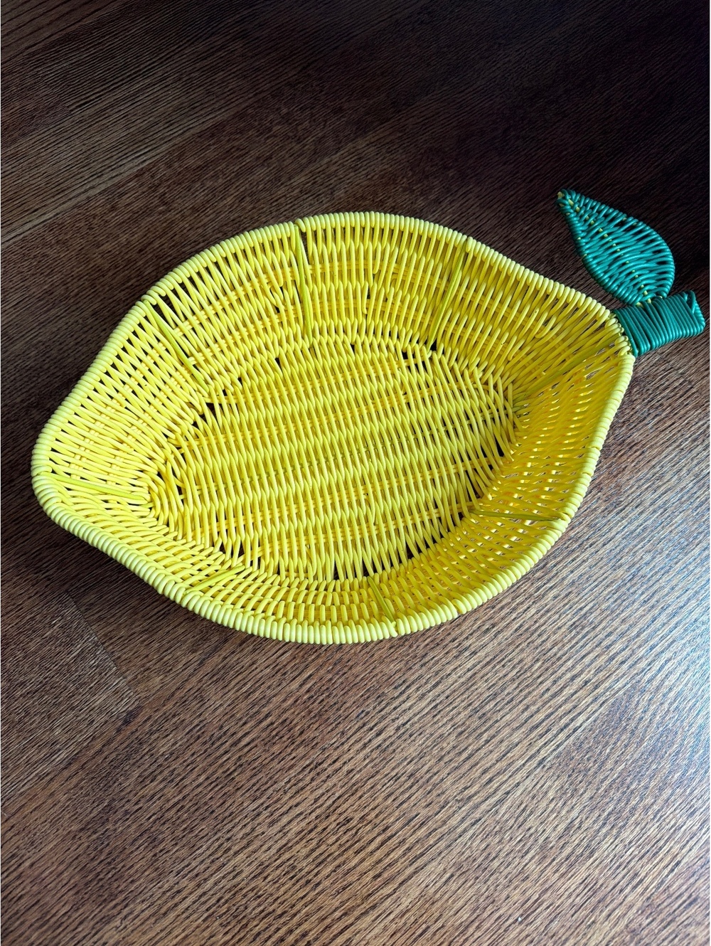 Lemon-Shaped Basket with Green Leaf Accent